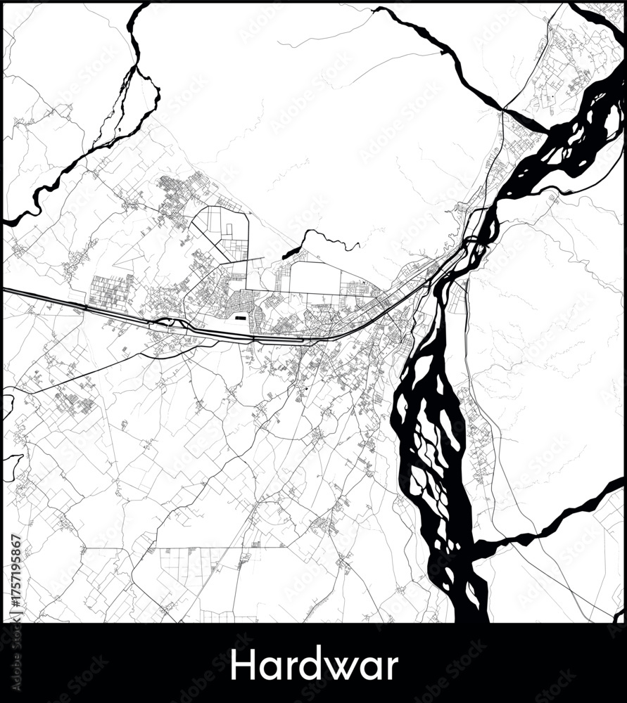 Obraz premium Hardwar city map, India - Topographic vector map poster