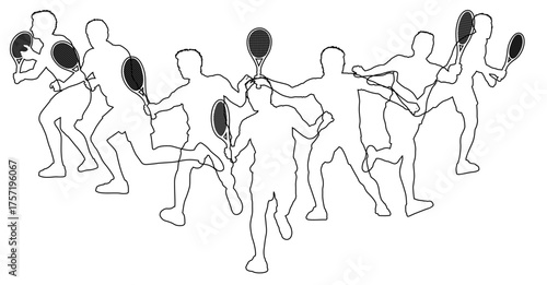 Silhouette Tennis players set. Active sports people healthy players fitness silhouettes concept.