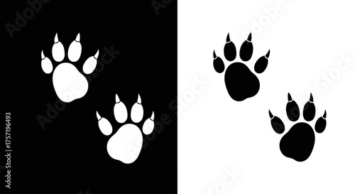 Minimalist Wild Animal Paw Print Vector Icon Set Black and White Silhouette