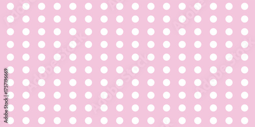 Seamless pattern with white polka dots on a tile pastel pink background