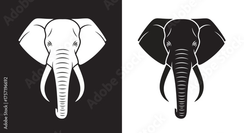 Stylized Elephant Head Vector Logo Icon in a Powerful Black and White Design