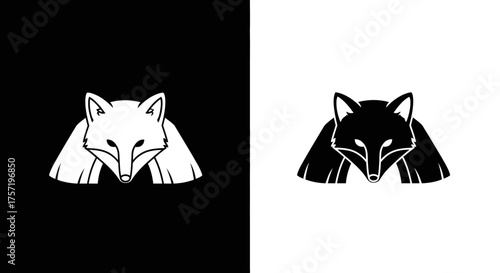 Modern Fox Head Logo Vector Icon Stylized Animal Mascot in Black and White
