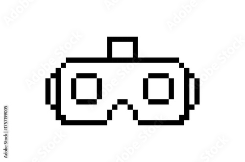 Pixelated Virtual Reality Headset in Black and White Featuring Retro Gaming Aesthetics