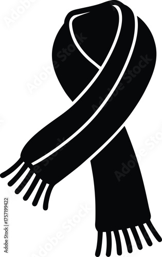 Black winter scarf silhouette with trim fringe vector
