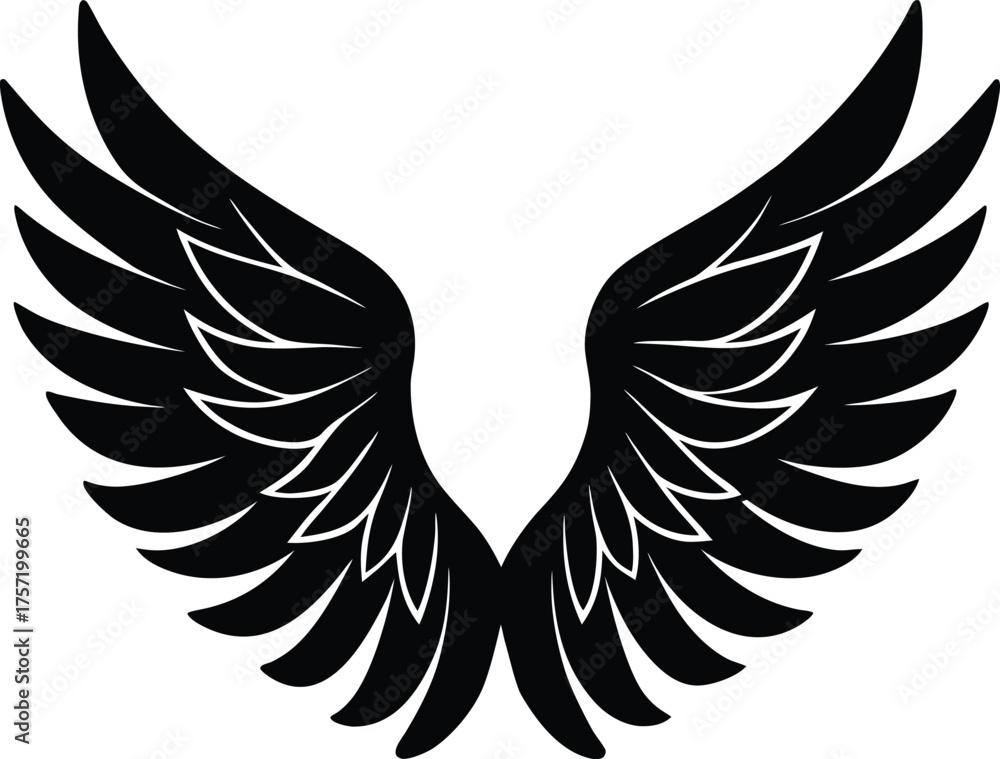 Obraz premium Angel wings silhouette Black feathered wings silhouette graphic design 1