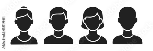 People avatar silhouette icon set on transparent background
