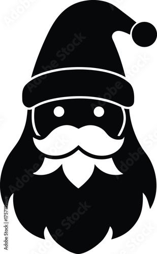 Santa face silhouette Black silhouette of Santa Claus face with beard hat 2