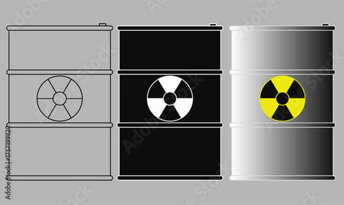biohazard waste barrel icon set.for health, safety, laboratory, and contamination warning designs.silhouette and outline isolated white background.