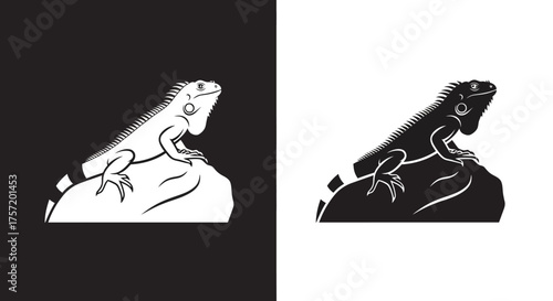 Logo Template Vector Illustration of a Stylized Iguana Lizard in Black and White