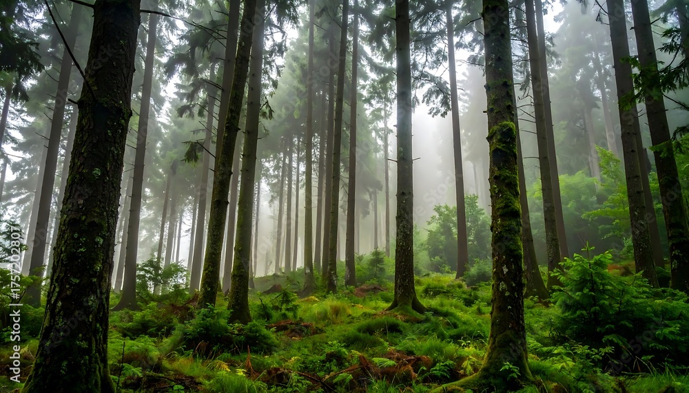 Fototapeta premium Misty forest scene (1)