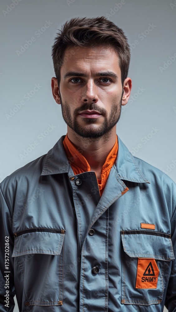Fototapeta premium man in mechanic jumpsuit portrait plain white background