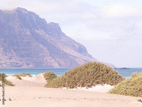 Sandy beach Caleta de Famara on the island of Lanzarote.