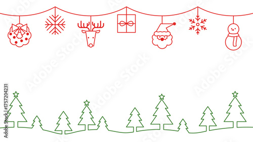 線画のシンプルな壁紙。ミニマルなクリスマスの背景。