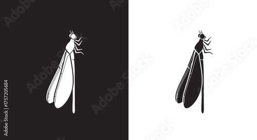 Minimalist Termite Insect Vector Icon in Black and White for Logo Design