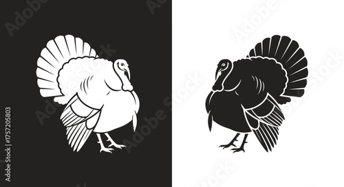 Turkey Bird Silhouette Vector Icon Illustration for Thanksgiving and Farm Branding