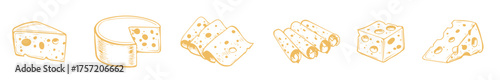 Cheese slices retro line drawing vector illustrations