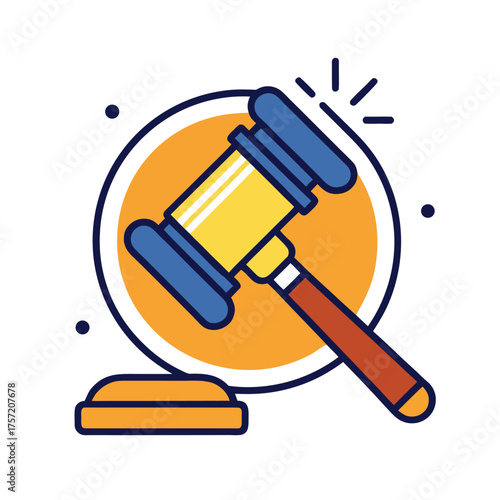 Auction Hammer Icon – Bidding and Sale Outline Vector on White Background 
