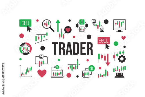 Trader vector Crypto Trading colored horizontal illustration or banner