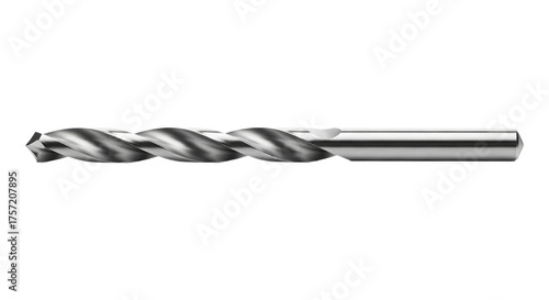 A silver drill bit is shown at eye level against a isolated background. - high quality A silver drill bit is shown at eye level against a isolated bac