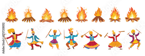 Bonfire and Punjabi folk dance indian lohri fastival elements
