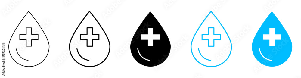 Fototapeta premium Blood drop cross icon isolated, Medical help symbol, First aid sign, Donate care emblem, or Lifesaving charity vector illustration