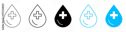 Blood drop cross icon isolated, Medical help symbol, First aid sign, Donate care emblem, or Lifesaving charity vector illustration