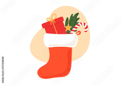 Christmas Santa Claus sock with gift.