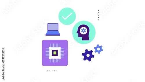 Technology And Innovation Concept With Laptop, Chip, Gears, And Mind Icon