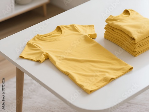 Minimalist plain yellow t-shirt on the table 