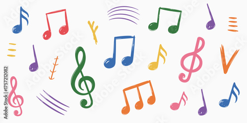 Vibrant collection of colorful musical notes and symbols vector illustration scalable eps graphics silhouette vector illustration white background