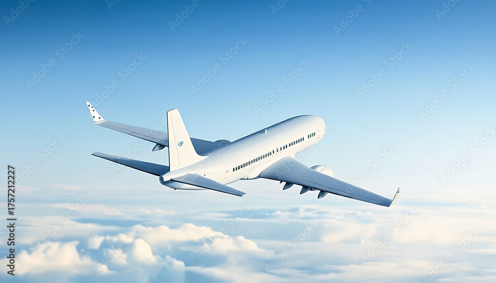 Fototapeta premium Fly high above the clouds in a sleek, modern jet for your next adventure, reaching new heights with seamless travel and breathtaking views