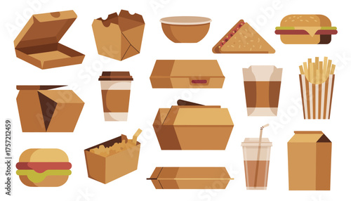 Vector illustration of a delicious collection of fast food packaging and drinks for scalable graphics silhouette vector illustration white background