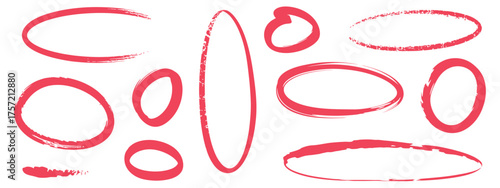 Collection of hand drawn oval shapes red marker highlights vector illustration eps scalable graphic elements silhouette vector illustration white background
