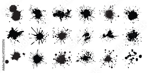 Collection of Black Ink Splatter and Blot Brush Stroke Graphics
