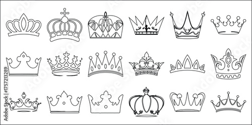 Collection of diverse crown outlines, symbolizing royalty and power