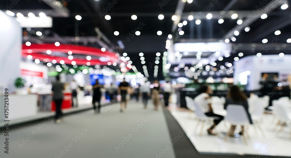 Obraz premium Explore the Vibrant Atmosphere of a Modern Business Expo, Perfect for Capturing Innovation and Networking in a Dynamic Blurred Environment