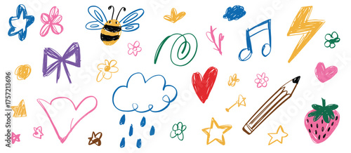 Childlike doodle drawing elements vector illustration scalable eps icon set for general use silhouette vector illustration white background