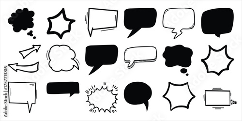 Collection of Hand-Drawn Speech and Thought Bubbles with Arrows