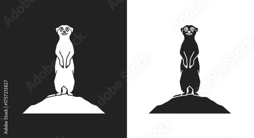 Minimalist Meerkat Vector Icon in Black and White Silhouette Style
