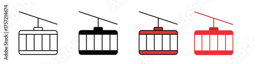 Ski lift icon in outline, solid, and color style on a white background. Ideal for winter sports, ski resort, mountain travel, snow activities, and tourism themes.