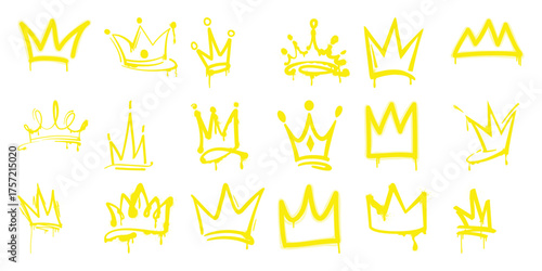 Collection of Yellow Graffiti Style Crown Icons with Dripping Effect