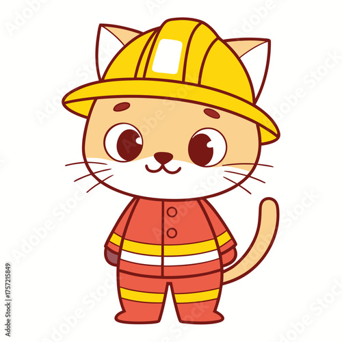 Cute Cartoon Firefighter Cat A Whimsical Illustration for Safety and Rescue Concepts