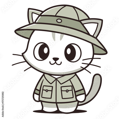 Safari Cat A cute cartoon cat adventurer wearing a pith helmet and explorer outfit