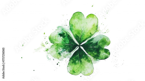 Watercolor painting of a four leaf clover on black background