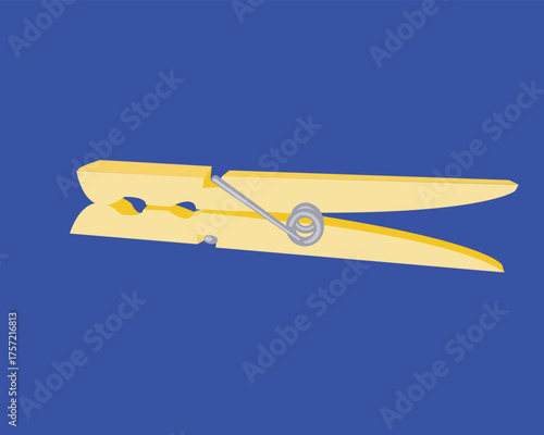 Illustration of a yellow clothespin on a blue background, simple and clean design, perfect for laundry concepts