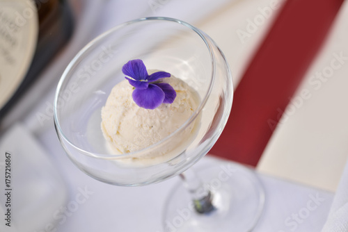ice cream with figs in a glass on a light background with food decor macro photo
