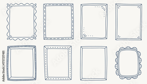 Set of eight hand-drawn rectangular frames vector illustration scalable eps icon collection silhouette vector illustration white background