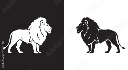 Powerful Standing Lion Vector Logo Template in a Minimalist Black and White Stylized Silhouette