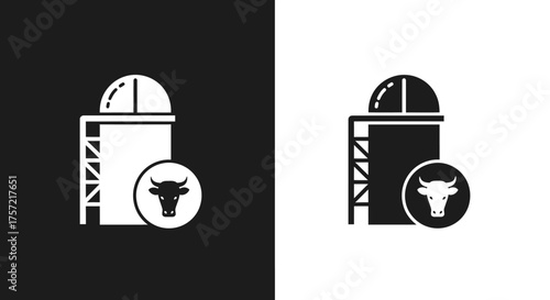Agricultural Silo Icon with Cow Symbol for Farming Industry.