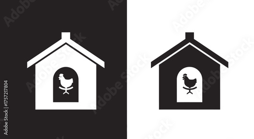 Minimalist Chicken Coop Vector Icon Set Black and White for Farm Branding